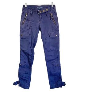 Vintage Y2K Ralph Lauren Blue Cargo pants Zipper Pockets and Grommet Belt Size 2